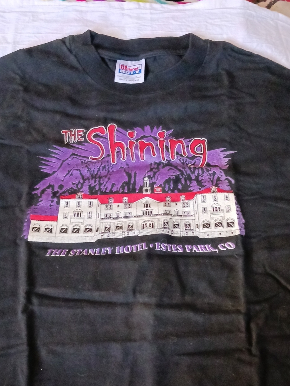 The Shining Stanley Hotel Graphic Tee - Black with Purple & Red Artwork